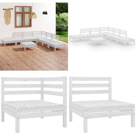 Set Salotto da Giardino 8 pz in Legno Massello di Pino Bianco - Divano in legno - Arredamento da esterno
