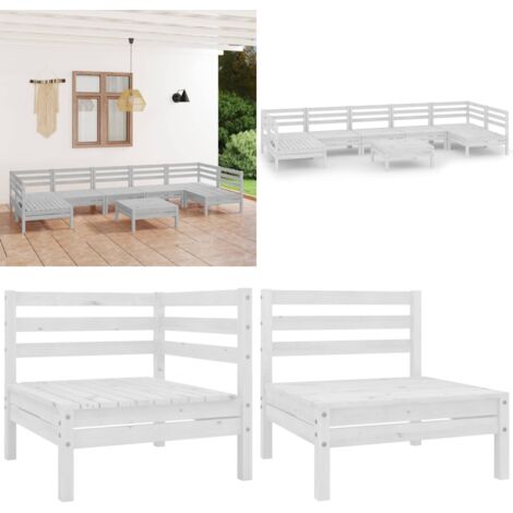 Set Salotto da Giardino 8 pz in Legno Massello di Pino Bianco - Divano in legno - Mobili da patio
