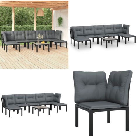 Set Salotto da Giardino 8 pz Nero e Grigio in Polyrattan - Poltrona da giardino - Set da salotto esterno