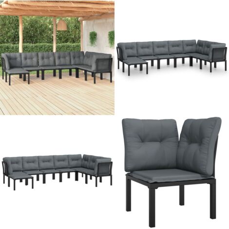 Set Salotto da Giardino 8 pz Nero e Grigio in Polyrattan - Poltrona da giardino - Set da salotto esterno