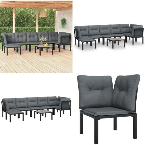 Set Salotto da Giardino 8 pz Nero e Grigio in Polyrattan - Poltrona da giardino - Set da salotto esterno