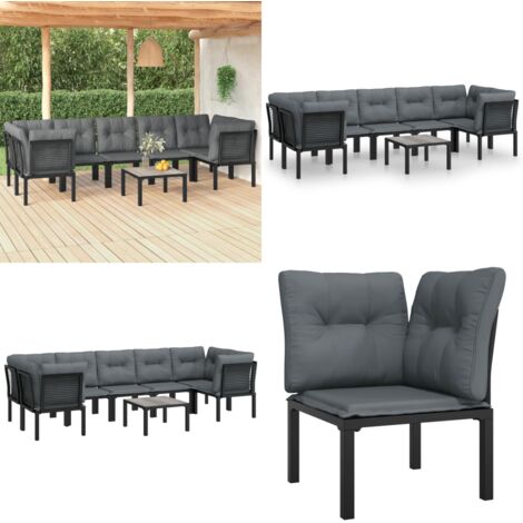 Set Salotto da Giardino 8 pz Nero e Grigio in Polyrattan - Poltrona da giardino - Set da salotto esterno