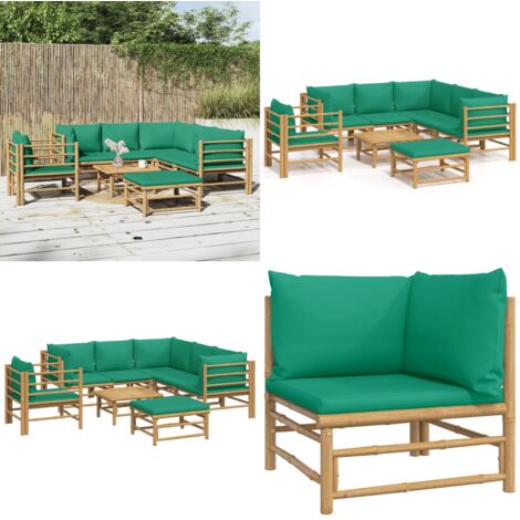 Set Salotto da Giardino 8pz con Cuscini Verdi Bambù - Divano da giardino - Cuscini da seduta