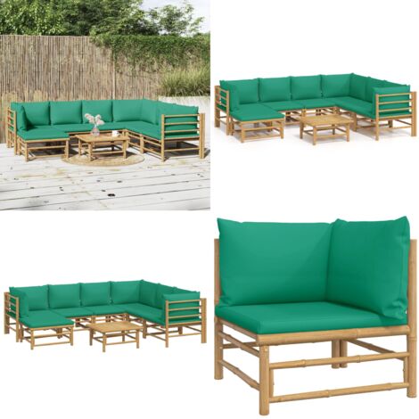 Set Salotto da Giardino 8pz con Cuscini Verdi Bambù - Divano da giardino - Cuscini in bambù