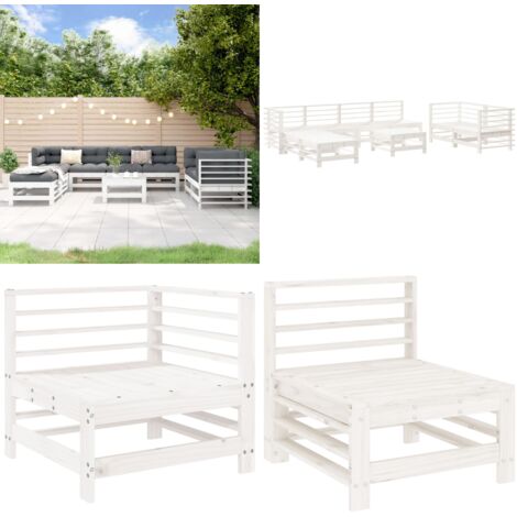 Set Salotto da Giardino 9 pz Bianco in Legno Massello di Pino - Mobili da giardino - Divani da giardino
