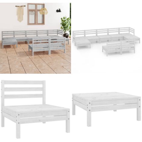 Set Salotto da Giardino 9 pz in Legno Massello di Pino Bianco - Divano da giardino - Tavolino da giardino
