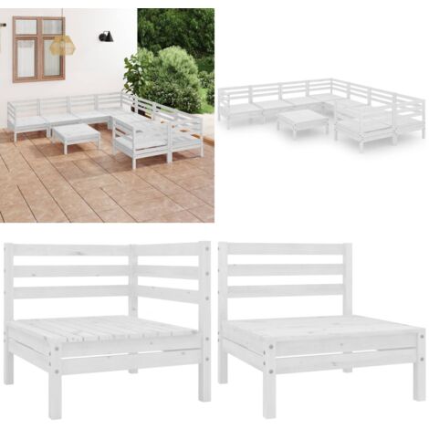 Set Salotto da Giardino 9 pz in Legno Massello di Pino Bianco - Divano in legno - Arredamento da esterno