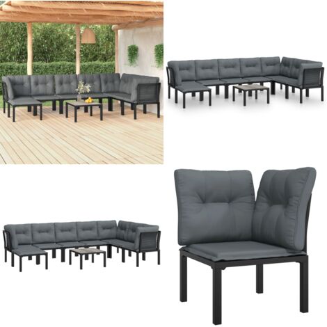Set Salotto da Giardino 9 pz Nero e Grigio in Polyrattan - Poltrona da giardino - Set da salotto esterno