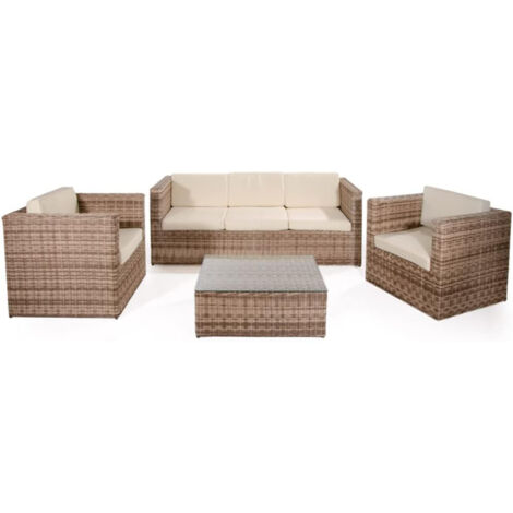 SET SALOTTO DA GIARDINO CAPRI DIVANO 3 POSTI 2 POLTRONE 1 TAVOLINO NATURALE/ECRU