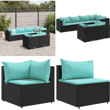 Set Salotto da Giardino con Cuscini 7pz Nero Polyrattan - Divano da esterno - Cuscini da giardino