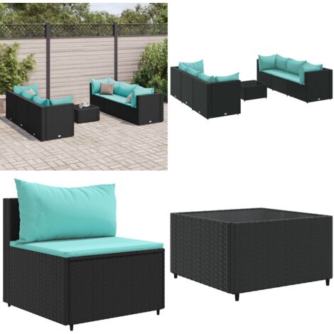 Set Salotto da Giardino con Cuscini 7pz Nero Polyrattan - Mobili da esterno - Divano angolare