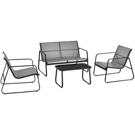 Set Salotto da Giardino Con Divanetto 2 Poltrone Tavolino da Caffè Piano in Vetro