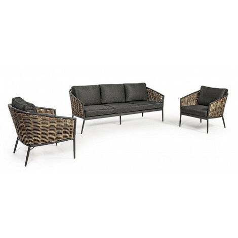 Set Salotto da Giardino Divano 2 Poltrone con Cuscini Maribela Antracite