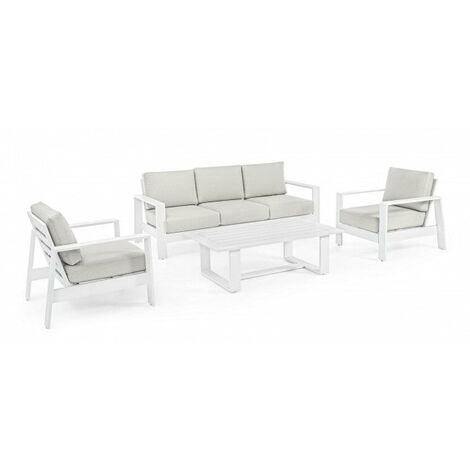 Set Salotto da Giardino Divano 2 Poltrone e Tavolino Baltic Bianco