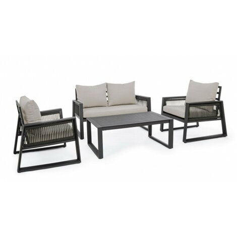 Set Salotto da Giardino Divano 2 Poltrone e Tavolino Captiva Antracite