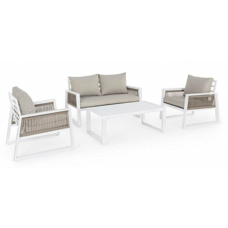 Set Salotto da Giardino Divano 2 Poltrone e Tavolino Captiva Bianco
