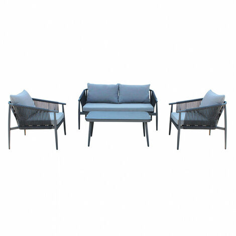 Set Salotto da Giardino Divano 2 Poltrone e Tavolino con Cuscini in Alluminio Grigio scuro
