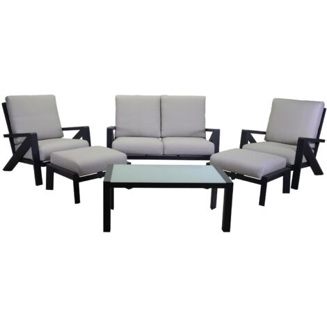 Set Salotto da Giardino Divano 2 Poltrone e Tavolino in Alluminio Miller Antracite