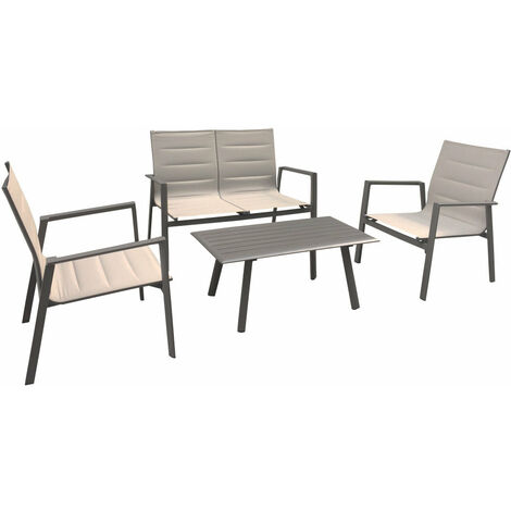 Set Salotto da Giardino Divano 2 Poltrone e Tavolino in Alluminio Taupe