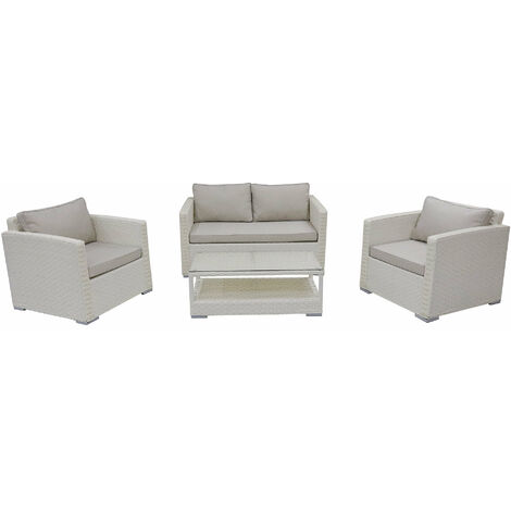 Set Salotto da Giardino Divano 2 Poltrone e Tavolino Kios Avorio