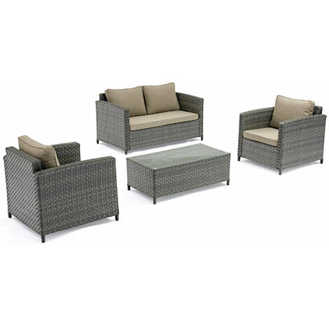 Set Salotto da Giardino Divano 2 Poltrone e Tavolino Kios Grigio
