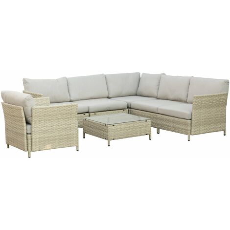 Set Salotto da Giardino Divano Angolare 1 Poltrona e Tavolino Beige