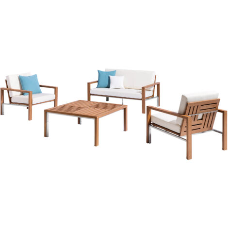 Set Salotto da Giardino in Acciaio e Sumpar Wood Divano 2 Poltrone e Tavolino Kraus Donatello