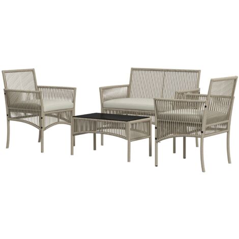 Set Salotto da Giardino in Rattan sintetico Tavolino 2 Poltrone con Divano con Cuscini Cachi