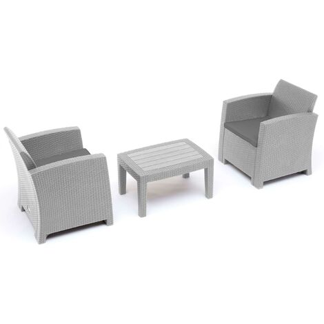 Set Salotto da Giardino in Resina 2 Poltrone e Tavolino Taddei Iseo Grigio Chiaro