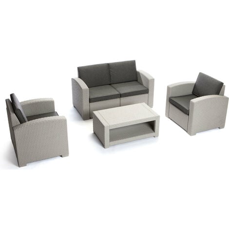 EASYCOMFORT Salotto da Esterni da 4 Pezzi con Divanetto, 2 Poltrone e  Tavolino in Alluminio, Grigio Chiaro