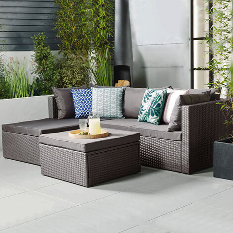Set Salotto Divano in Polyrattan con Pouf da Esterno Giardino Grigio Scuro