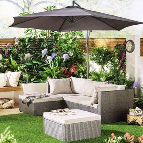 SHALLY DOGAN Set Salotto Divano in Polyrattan con Pouf Contenitore da Esterno Giardino Beige