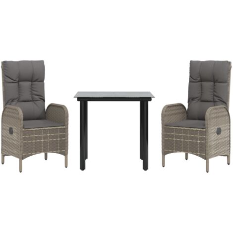 Set Salotto Giardino 3 pz con Cuscini Nero e Grigio Polyrattan vidaXL