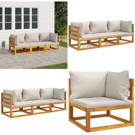 Set Salotto Giardino 3pz Cuscini Grigio Chiaro Legno Massello - Cuscini da giardino - Divano angolare