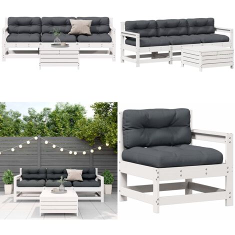 Set Salotto Giardino 4pz con Cuscini Bianco Legno Massello Pino - Sedile in legno - Cuscino da giardino