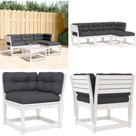 Set Salotto Giardino 4pz con Cuscini Bianco Legno Massello Pino - Sedute angolari - Cuscini per seduta