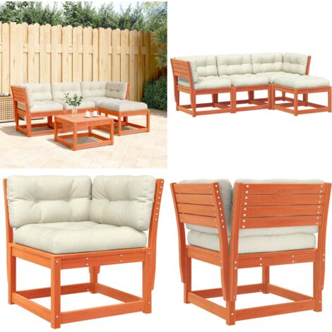 Set Salotto Giardino 4pz con Cuscini Marrone Cera Massello Pino - Sedute angolari - Cuscini per seduta