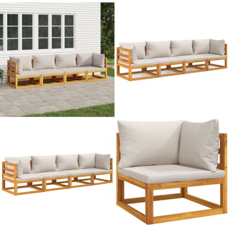 Set Salotto Giardino 4pz Cuscini Grigio Chiaro Legno Massello - Cuscini da giardino - Divano angolare