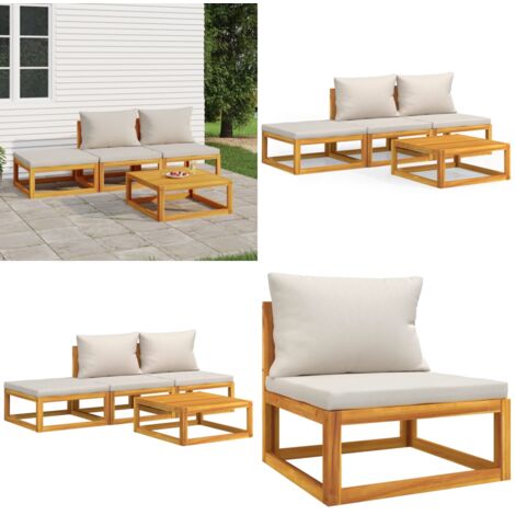 Set Salotto Giardino 4pz Cuscini Grigio Chiaro Legno Massello - Cuscini da giardino - Tavolo da giardino