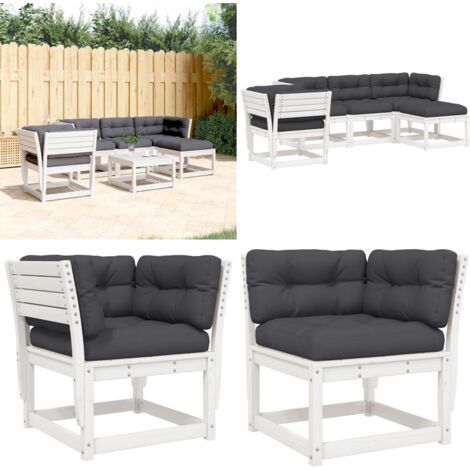 Set Salotto Giardino 5pz con Cuscini Bianco Legno Massello Pino - Sedute in legno - Cuscini per seduta