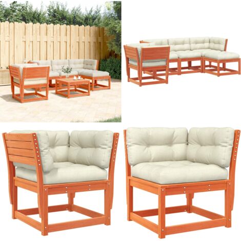 Set Salotto Giardino 5pz con Cuscini Marrone Cera Massello Pino - Sedute angolari - Cuscini per seduta