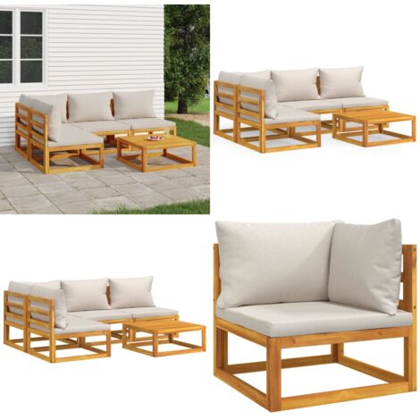 Set Salotto Giardino 5pz Cuscini Grigio Chiaro Legno Massello - Cuscini da giardino - Tavolo da giardino