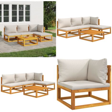 Set Salotto Giardino 5pz Cuscini Grigio Chiaro Legno Massello - Cuscini da giardino - Tavolo da giardino