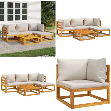 Set Salotto Giardino 5pz Cuscini Grigio Chiaro Legno Massello - Cuscini da giardino - Tavolo da giardino