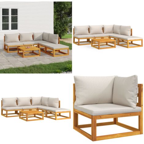 Set Salotto Giardino 6pz Cuscini Grigio Chiaro Legno Massello - Cuscini da giardino - Tavolo da giardino