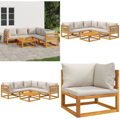 Set Salotto Giardino 6pz Cuscini Grigio Chiaro Legno Massello - Cuscini da giardino - Tavolo da giardino