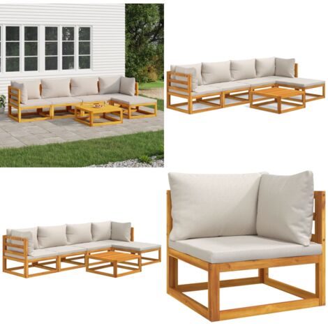 Set Salotto Giardino 6pz Cuscini Grigio Chiaro Legno Massello - Cuscini da giardino - Tavolo da giardino
