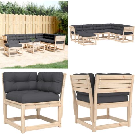 Set Salotto Giardino 7 pz Cuscini Antracite Legno Massello Pino - Sedute angolari - Cuscini per seduta