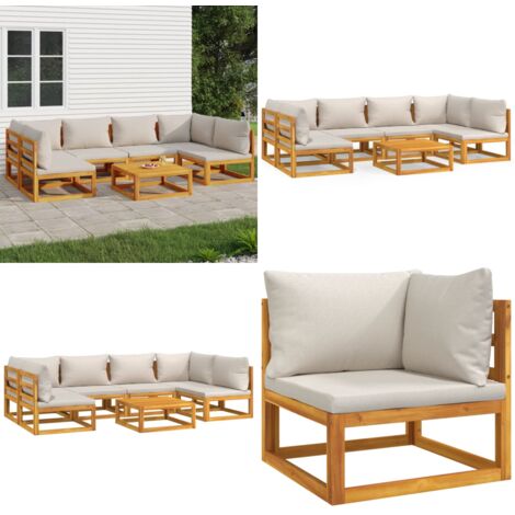 Set Salotto Giardino 7pz Cuscini Grigio Chiaro Legno Massello - Cuscini da giardino - Tavolo da giardino
