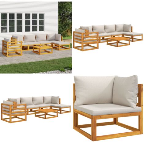 Set Salotto Giardino 7pz Cuscini Grigio Chiaro Legno Massello - Cuscini da giardino - Tavolo da giardino